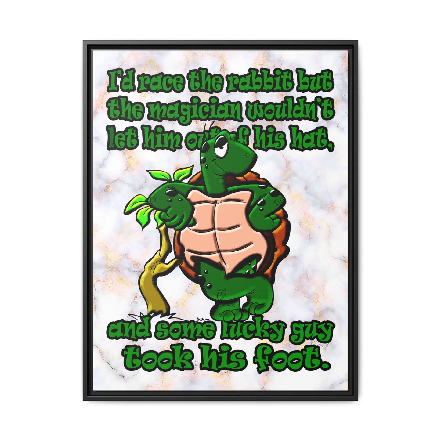 turtle race - framed canvas art (white marble)