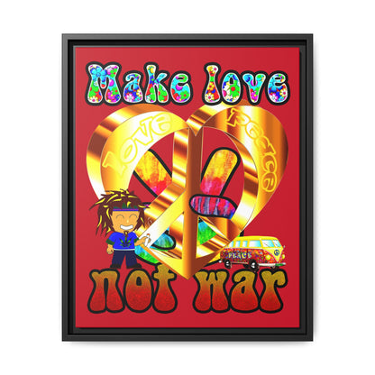 love peace - framed canvas art (dark red)