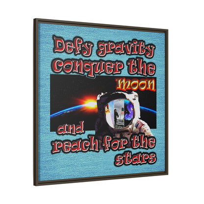 defy conquer reach - framed canvas art (faded blue)
