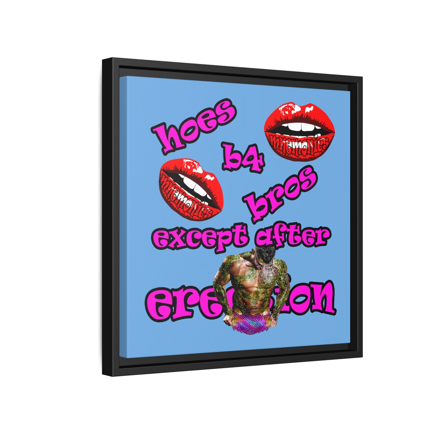 hoes b4 bros - framed canvas art (light blue)