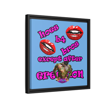 hoes b4 bros - framed canvas art (light blue)