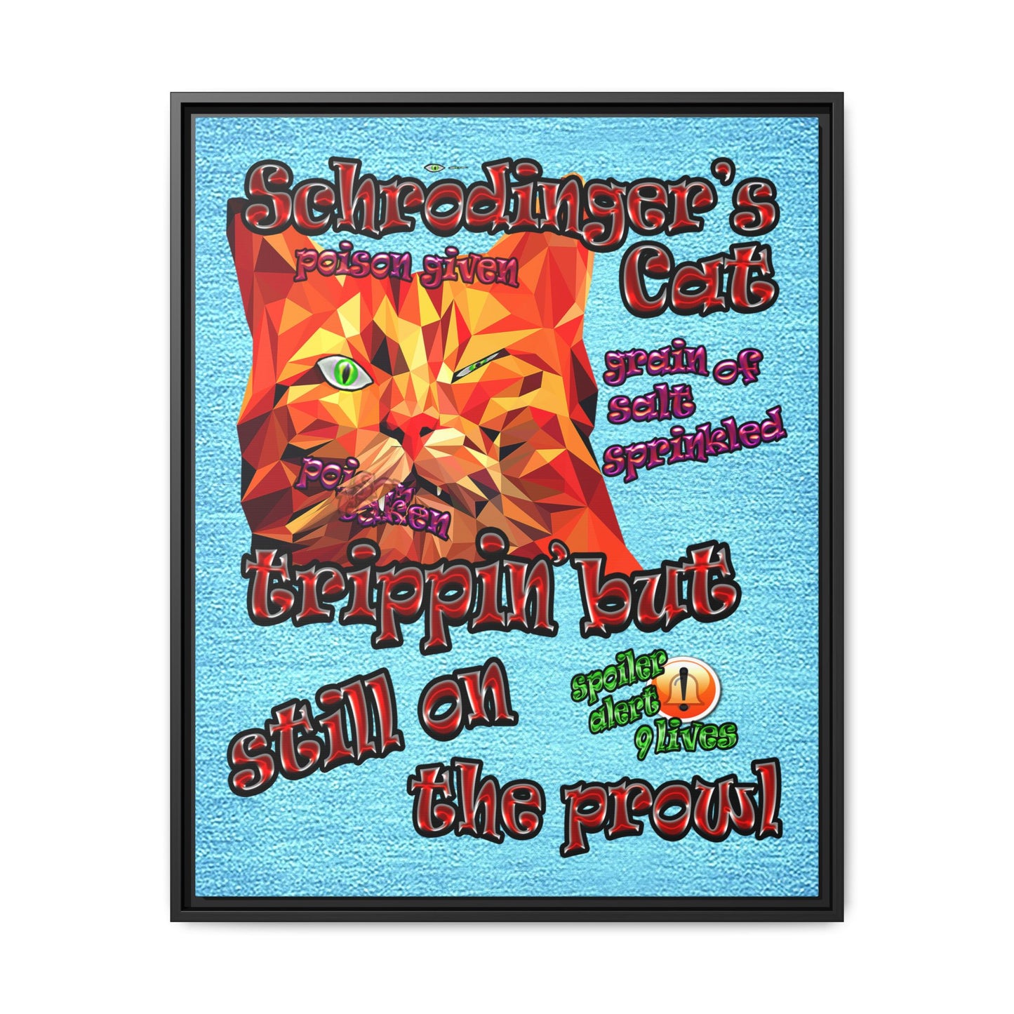 schrodinger's cat - framed canvas art (faded blue)