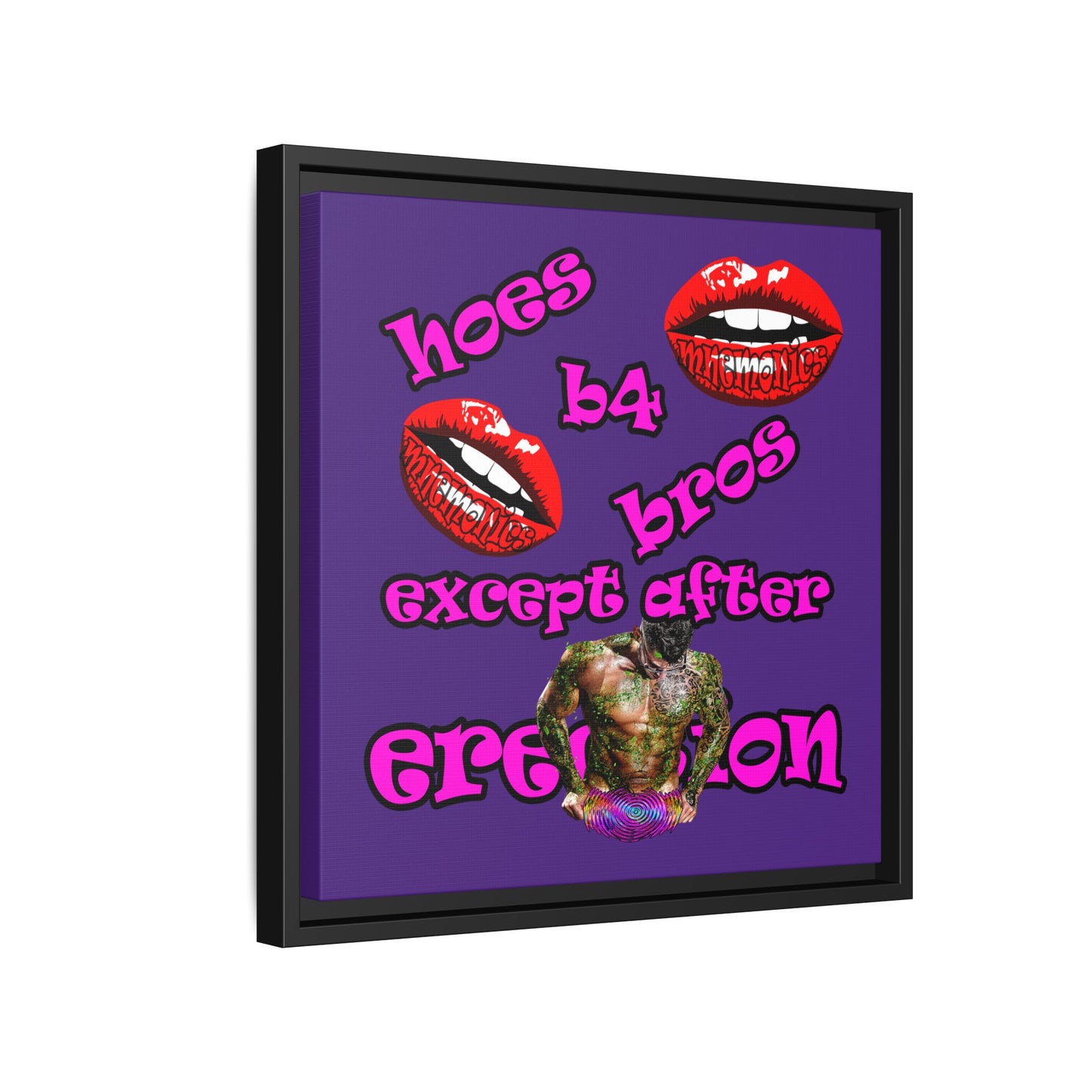 hoes b4 bros - framed canvas art (purple)