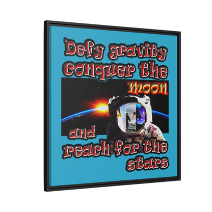 defy conquer reach - framed canvas art (turquoise)