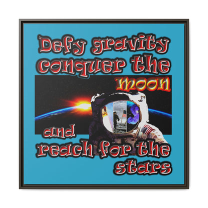 defy conquer reach - framed canvas art (turquoise)