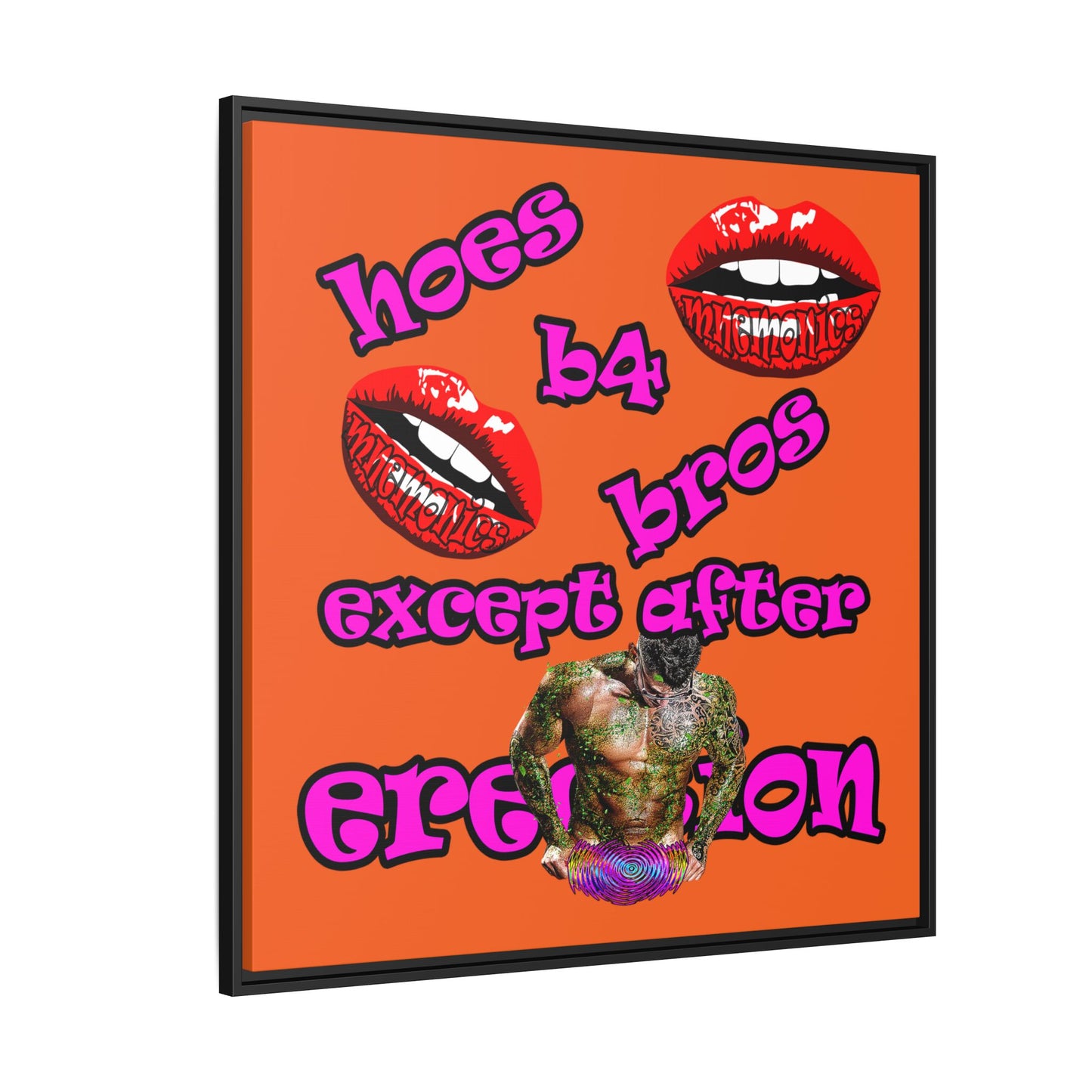 hoes b4 bros - framed canvas art (orange)