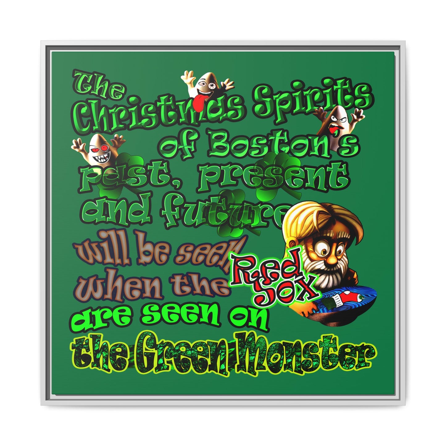 christmas spirits of boston - framed canvas art (dark green)