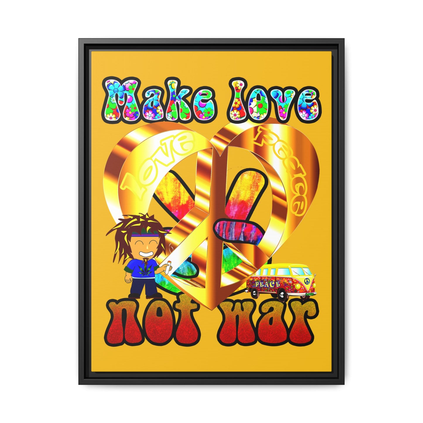 love peace - framed canvas art (yellow)