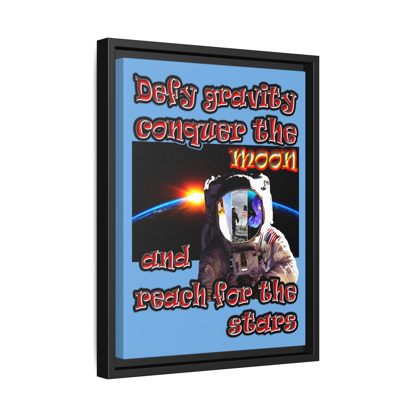 defy conquer reach - framed canvas art (light blue)