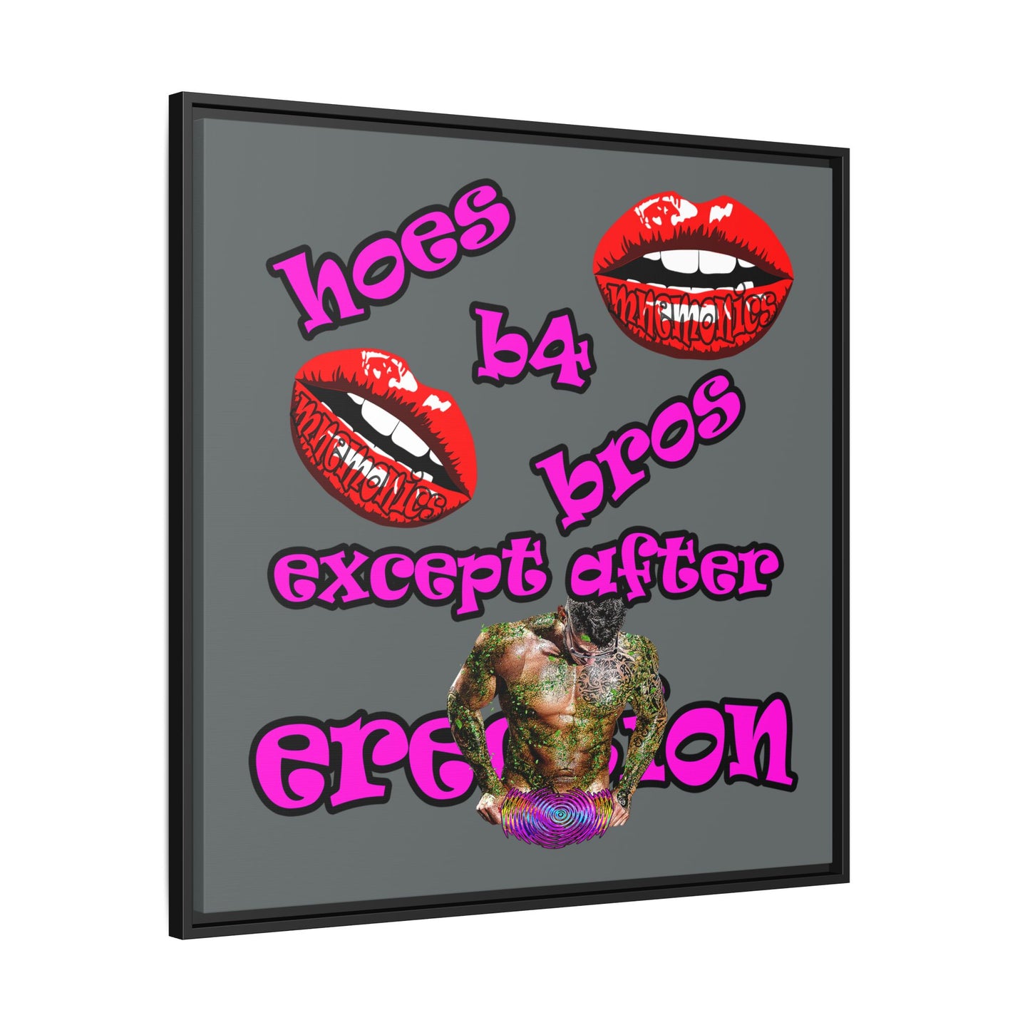 hoes b4 bros - framed canvas art (dark grey)