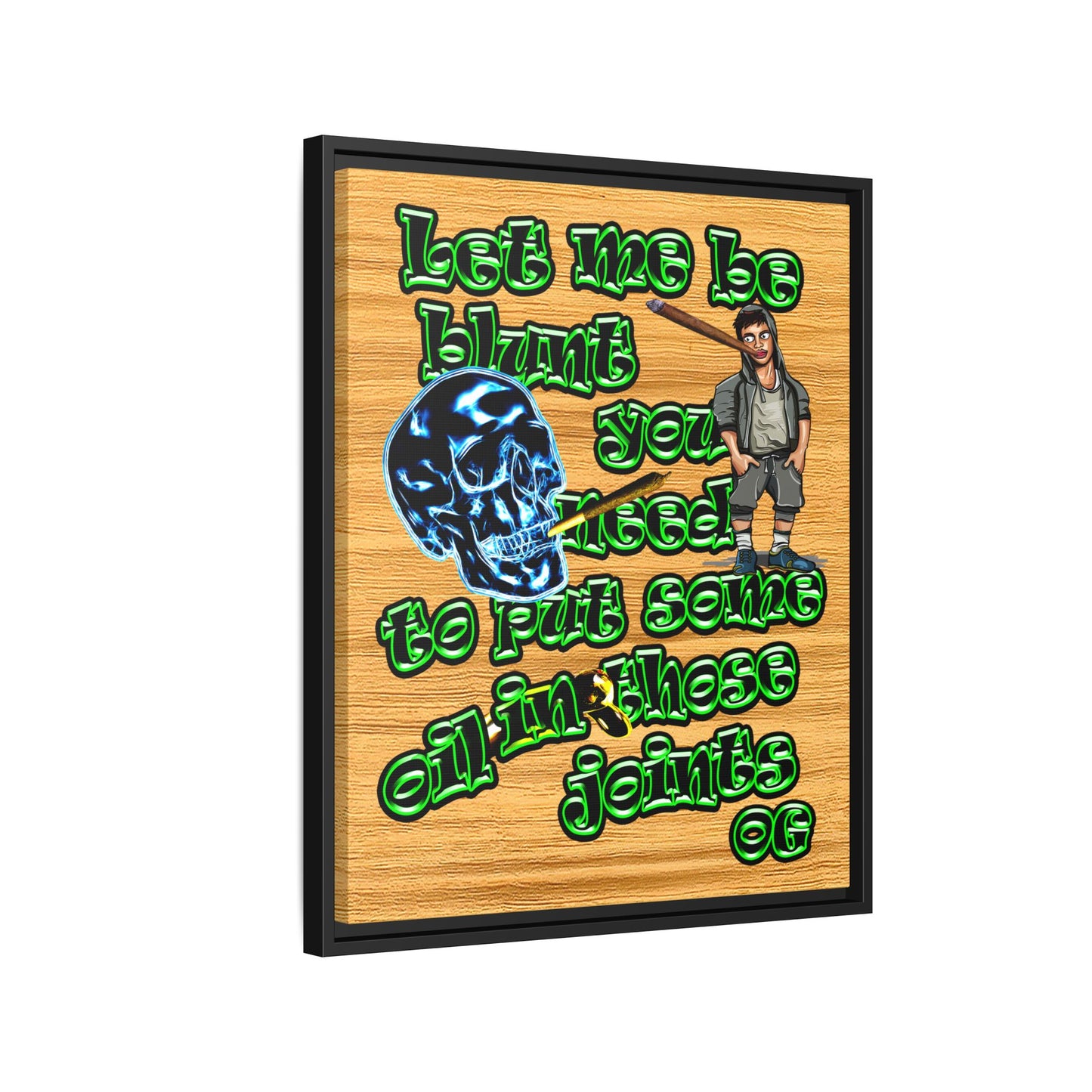 og - framed canvas art (butterscotch wood finish)