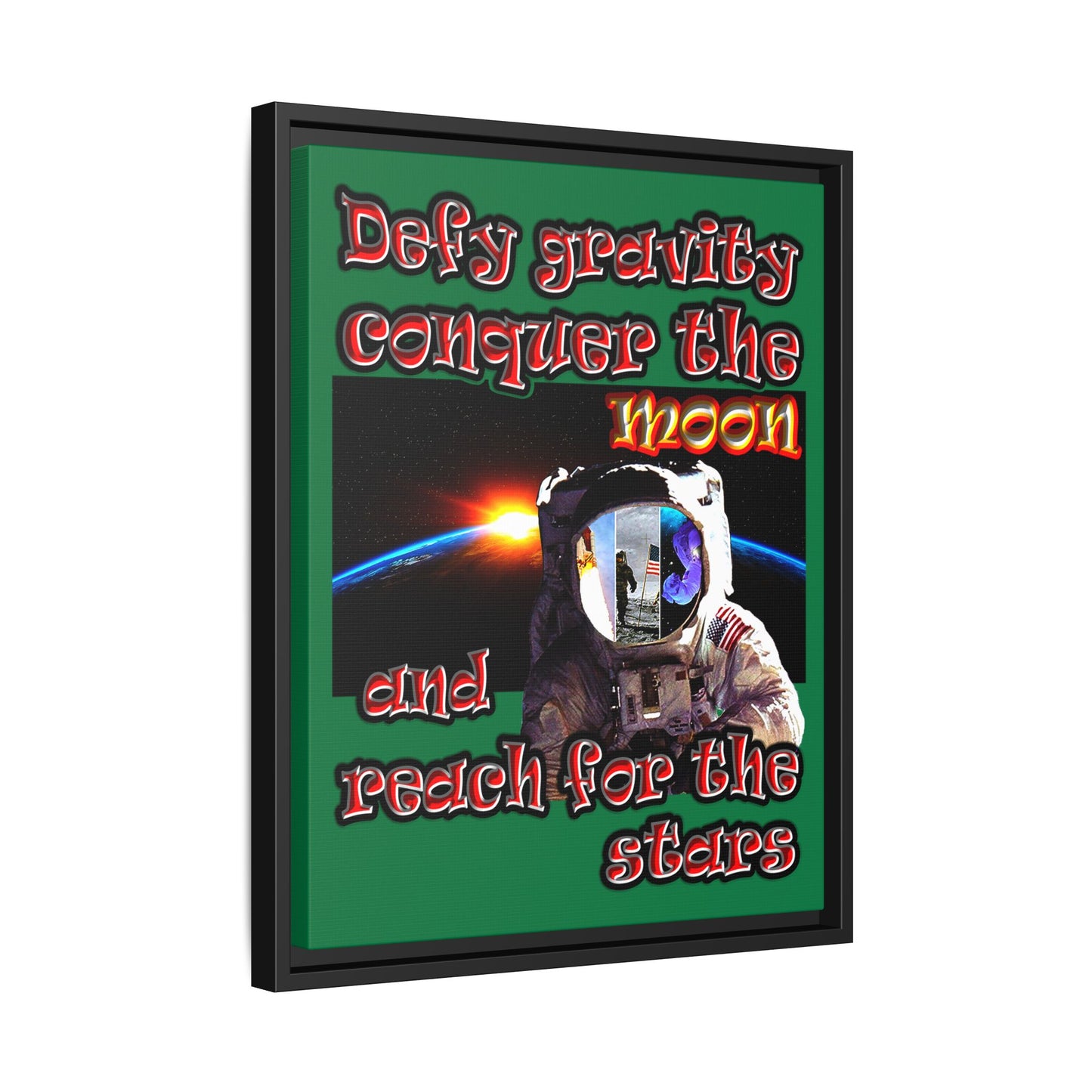 defy conquer reach - framed canvas art (dark green)