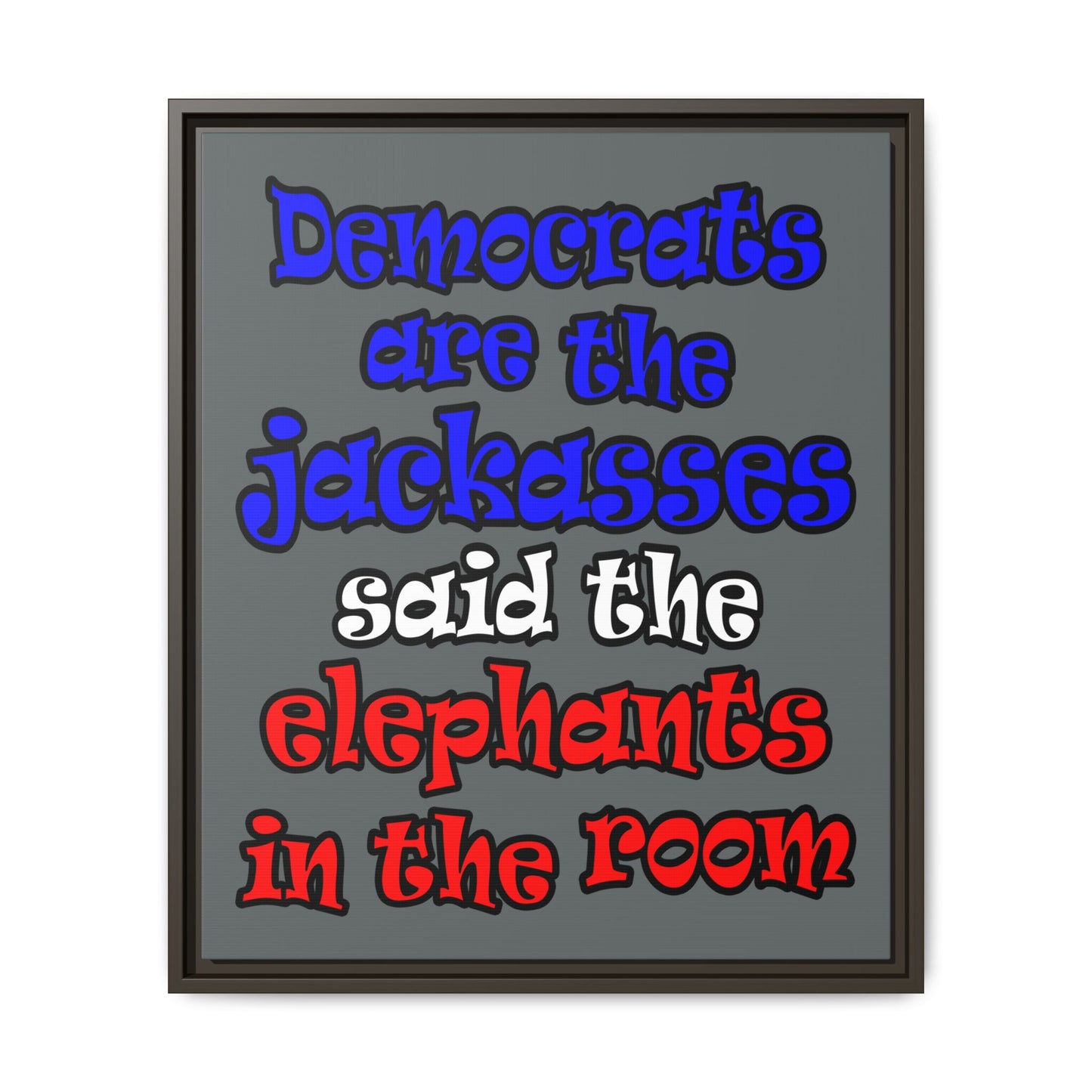 donkeys and elephants - framed canvas art (dark grey)