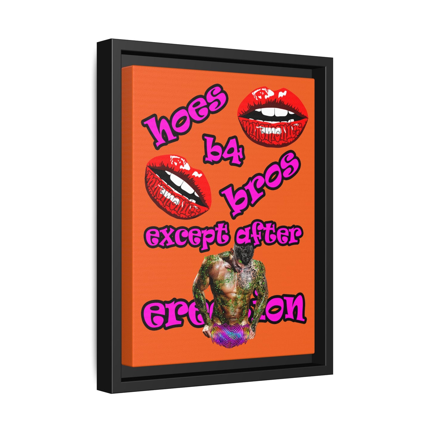 hoes b4 bros - framed canvas art (orange)