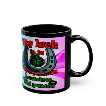 my luck - Black Mug (light blue-pink wave)