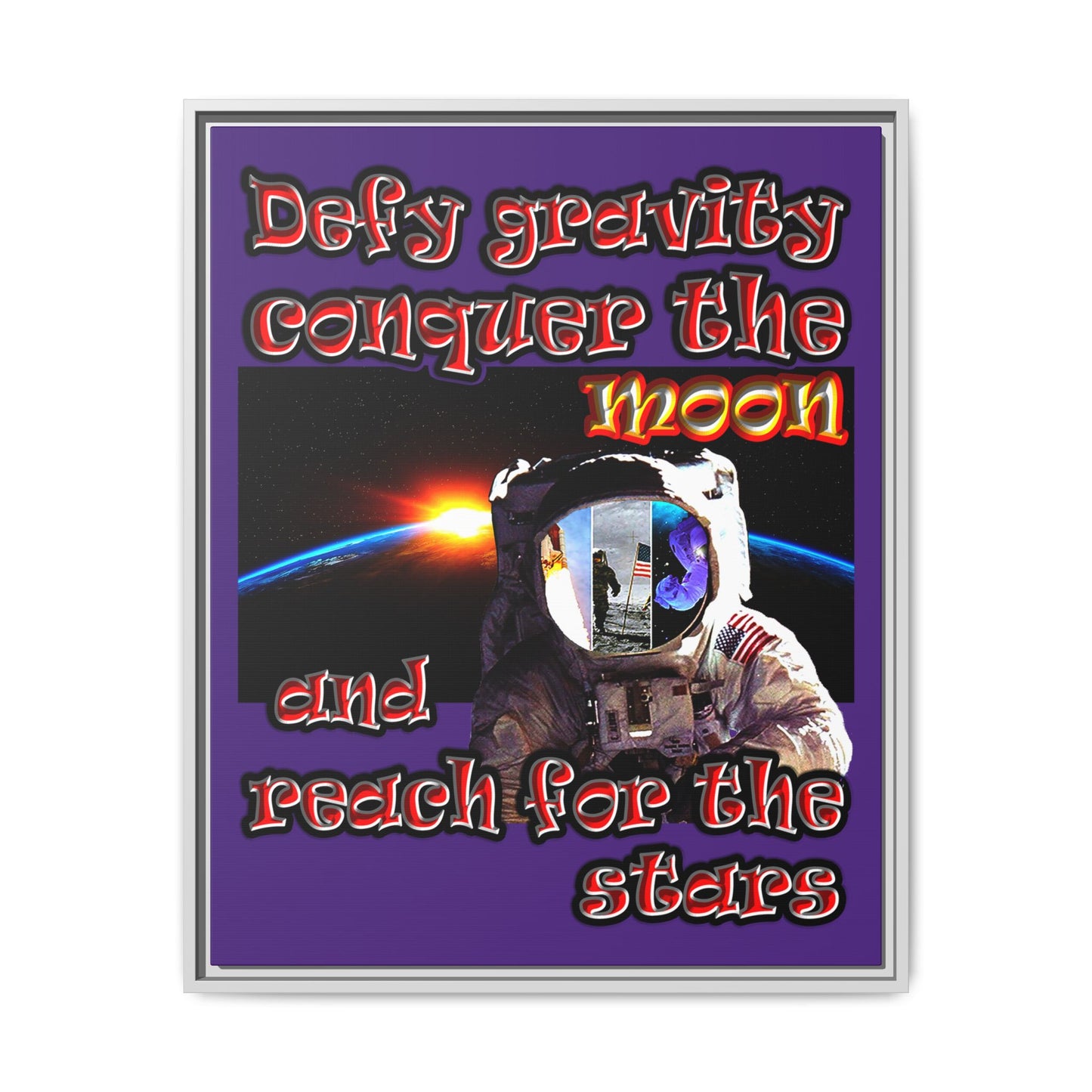 defy conquer reach - framed canvas art (purple)