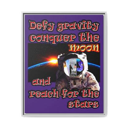defy conquer reach - framed canvas art (purple)