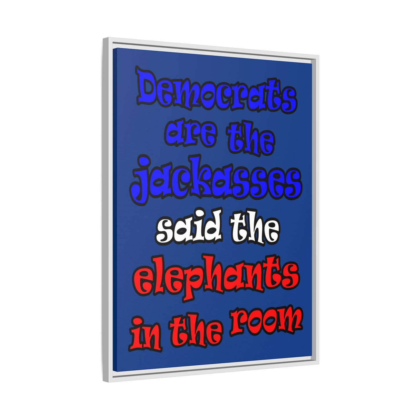 donkeys and elephants - framed canvas art (dark blue)