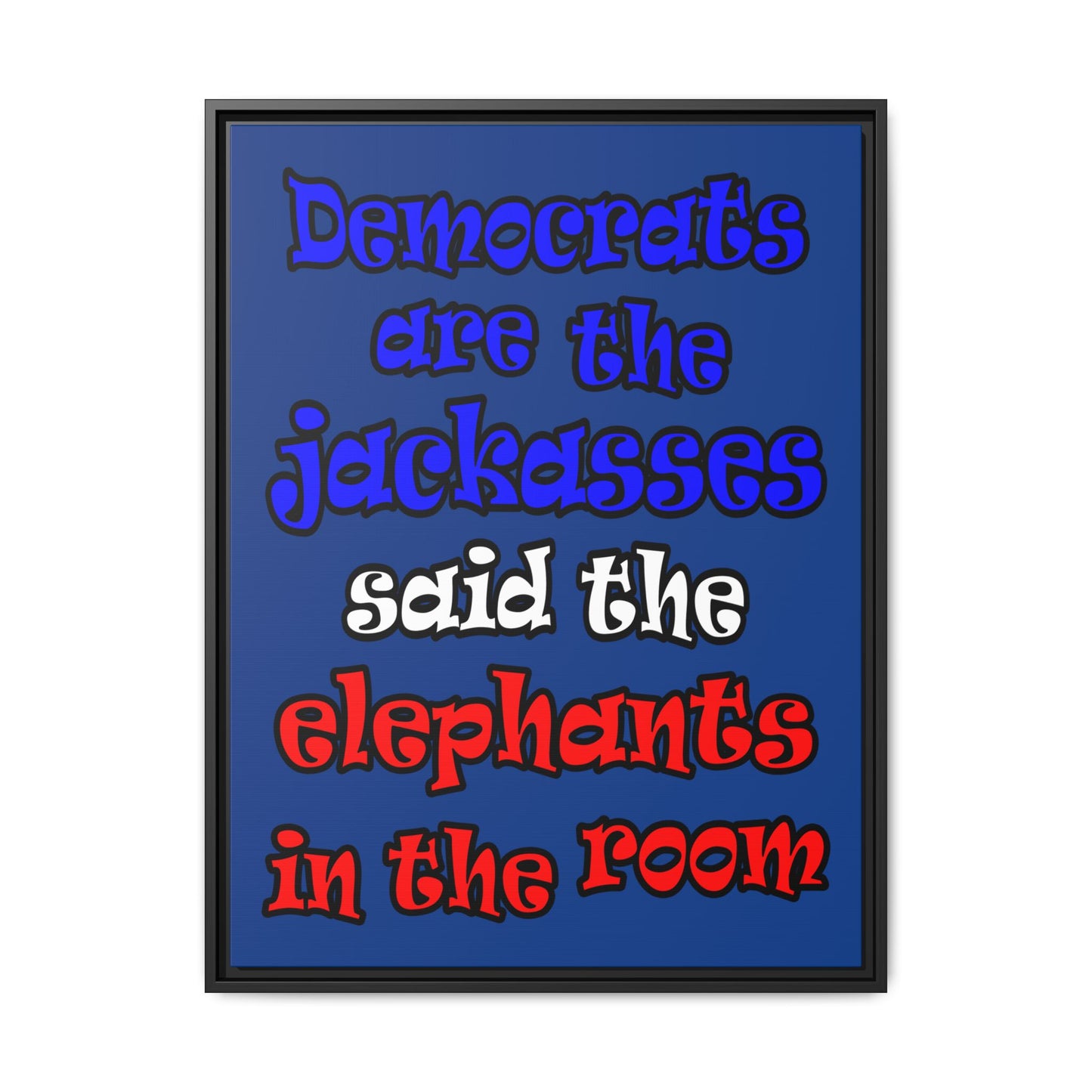 donkeys and elephants - framed canvas art (dark blue)