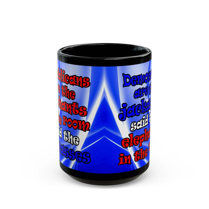donkeys and elephants - Black Mug (blue-white wave)