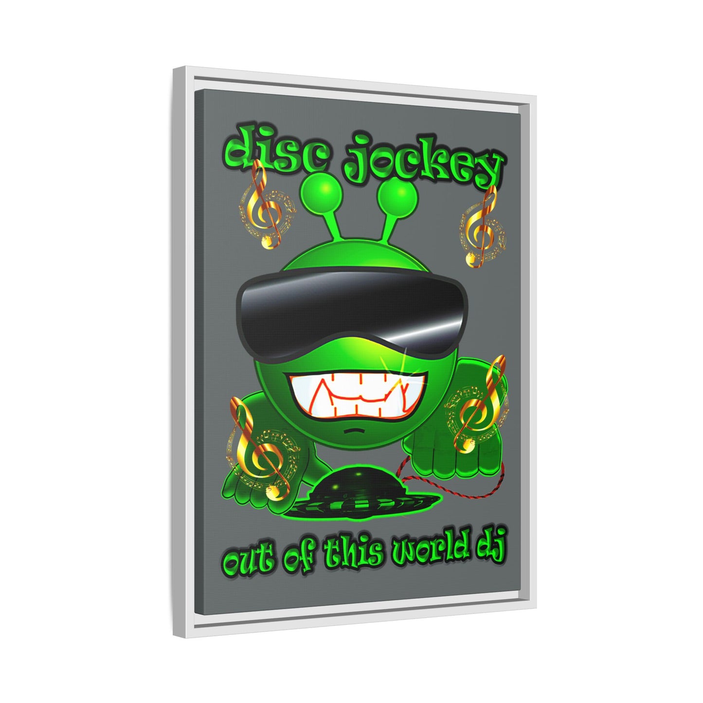 disc jockey - framed canvas art (dark grey)