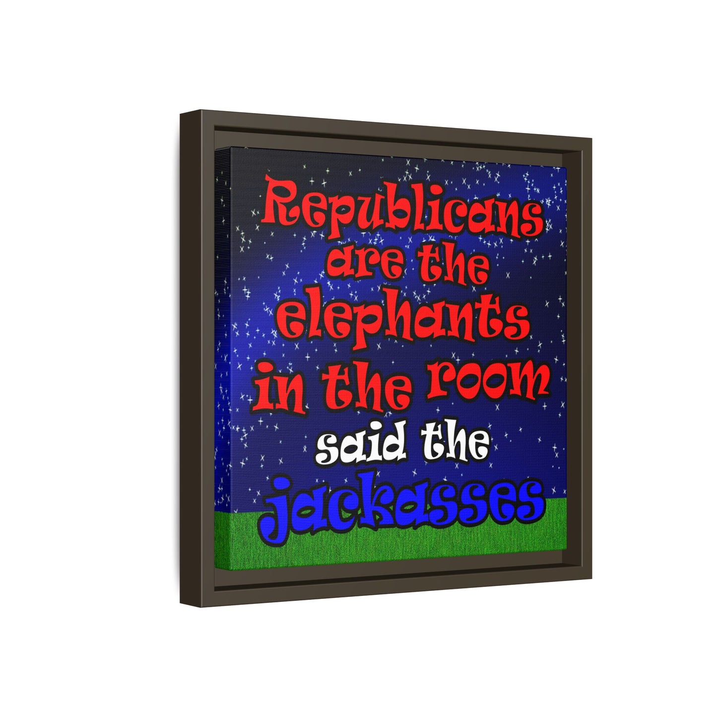 donkeys and elephants - framed canvas art ('snoops' background)