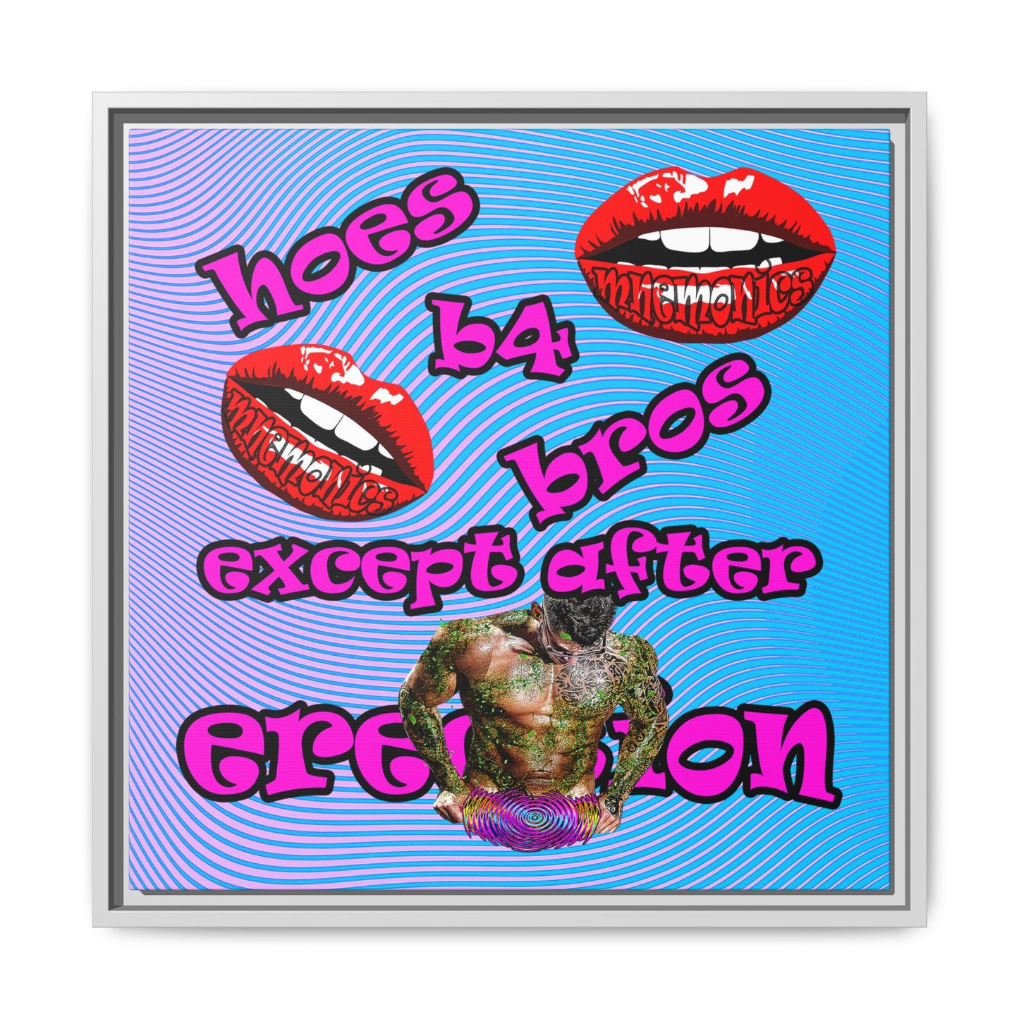 hoes b4 bros - framed canvas art (light blue-purple wave)