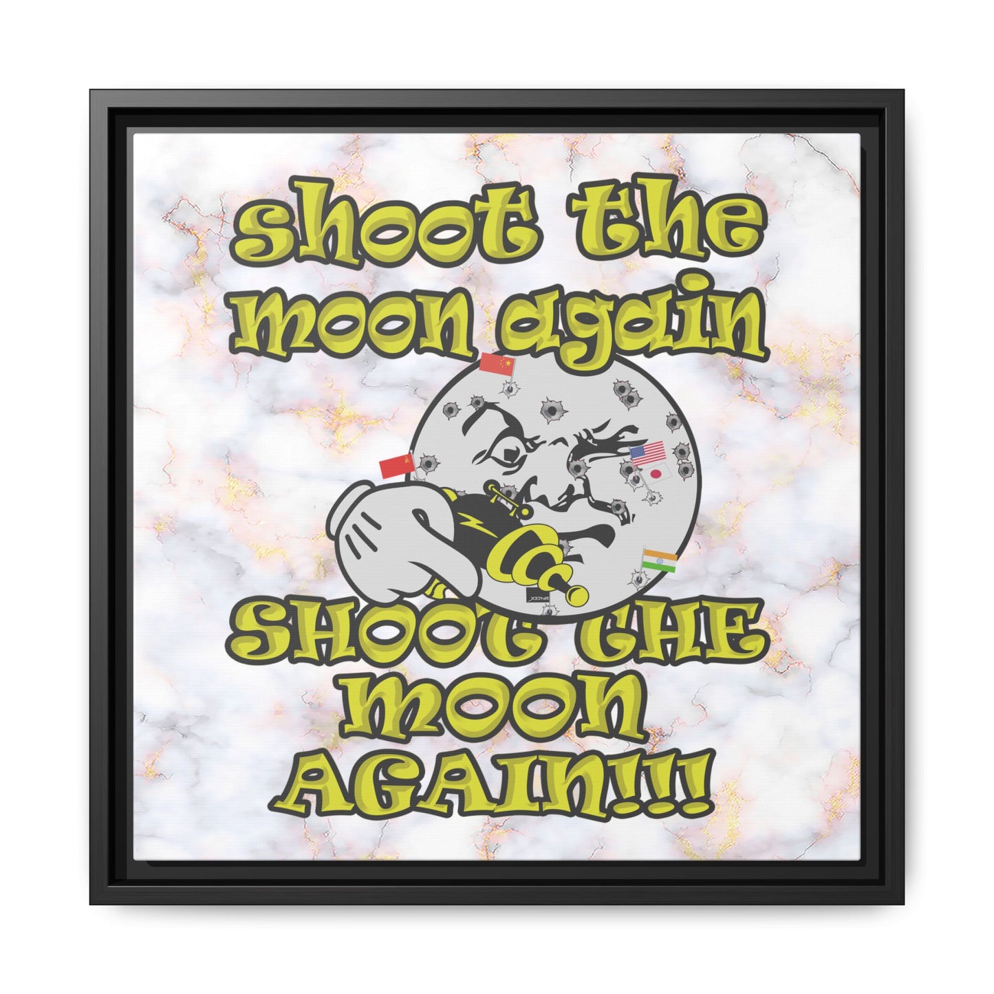 shoot the moon again - framed canvas art (white marble)
