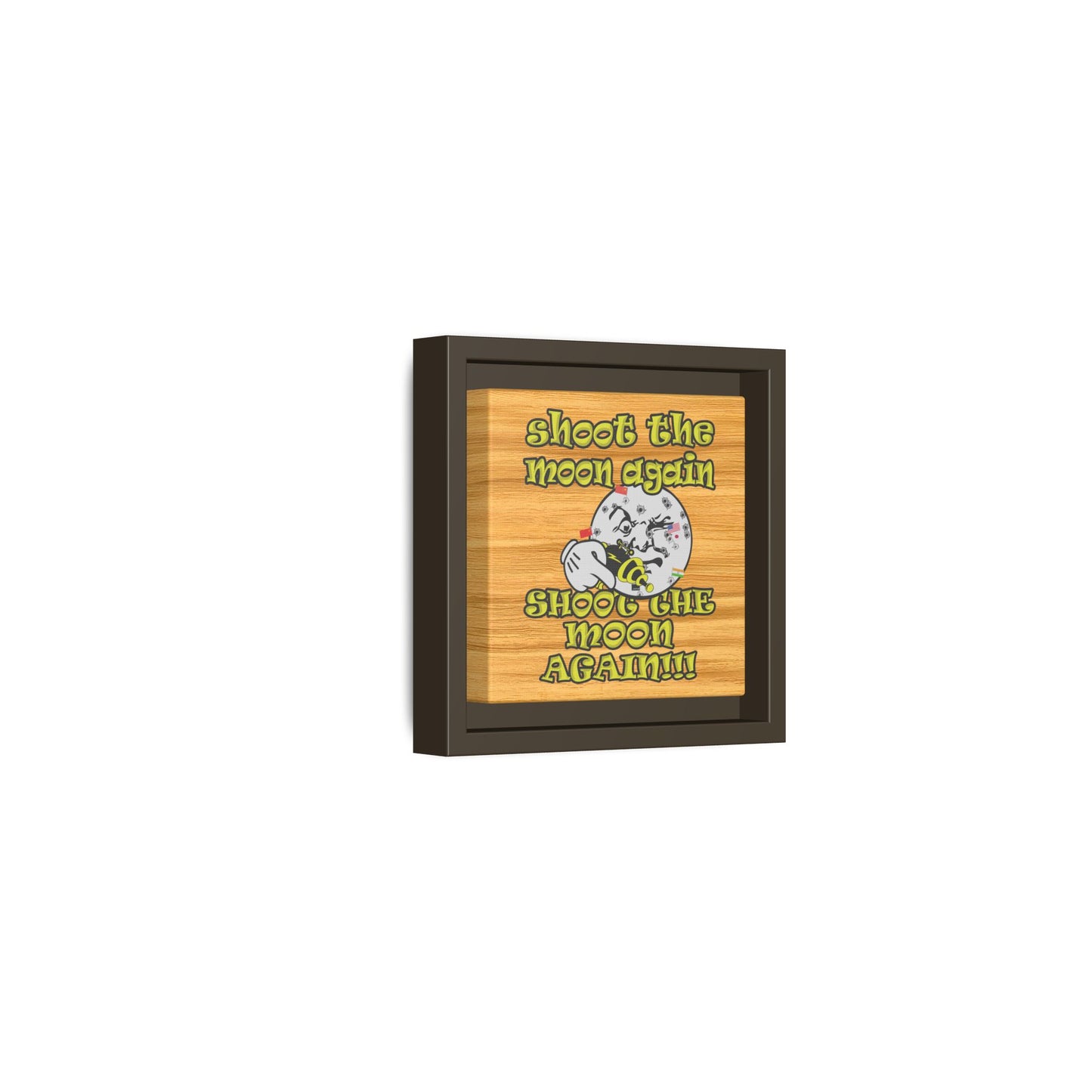 shoot the moon again - framed canvas art (butterscotch wood finish)