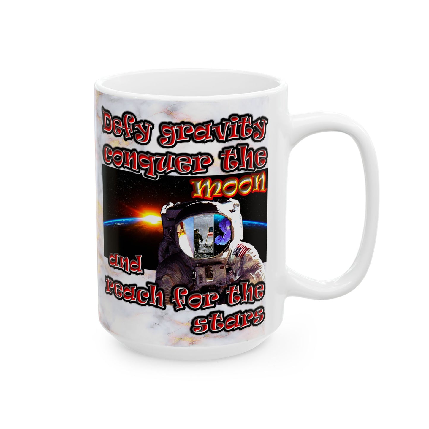 defy conquer reach - White Mug (white marble)