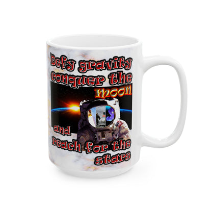 defy conquer reach - White Mug (white marble)