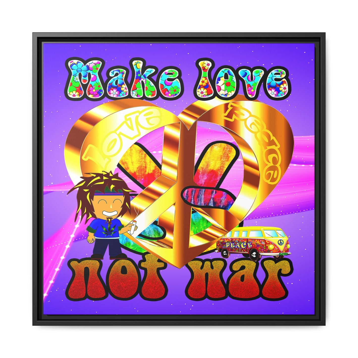 love peace - framed canvas art (purple-pink wave)
