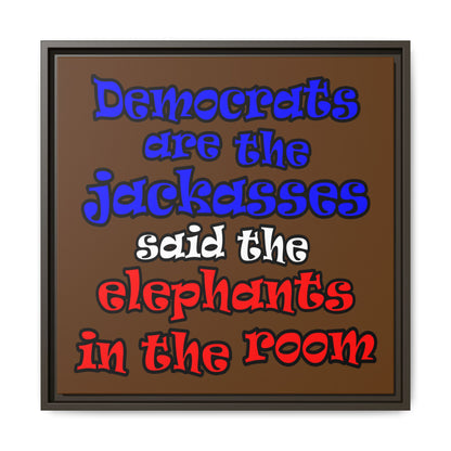 donkeys and elephants - framed canvas art (brown)