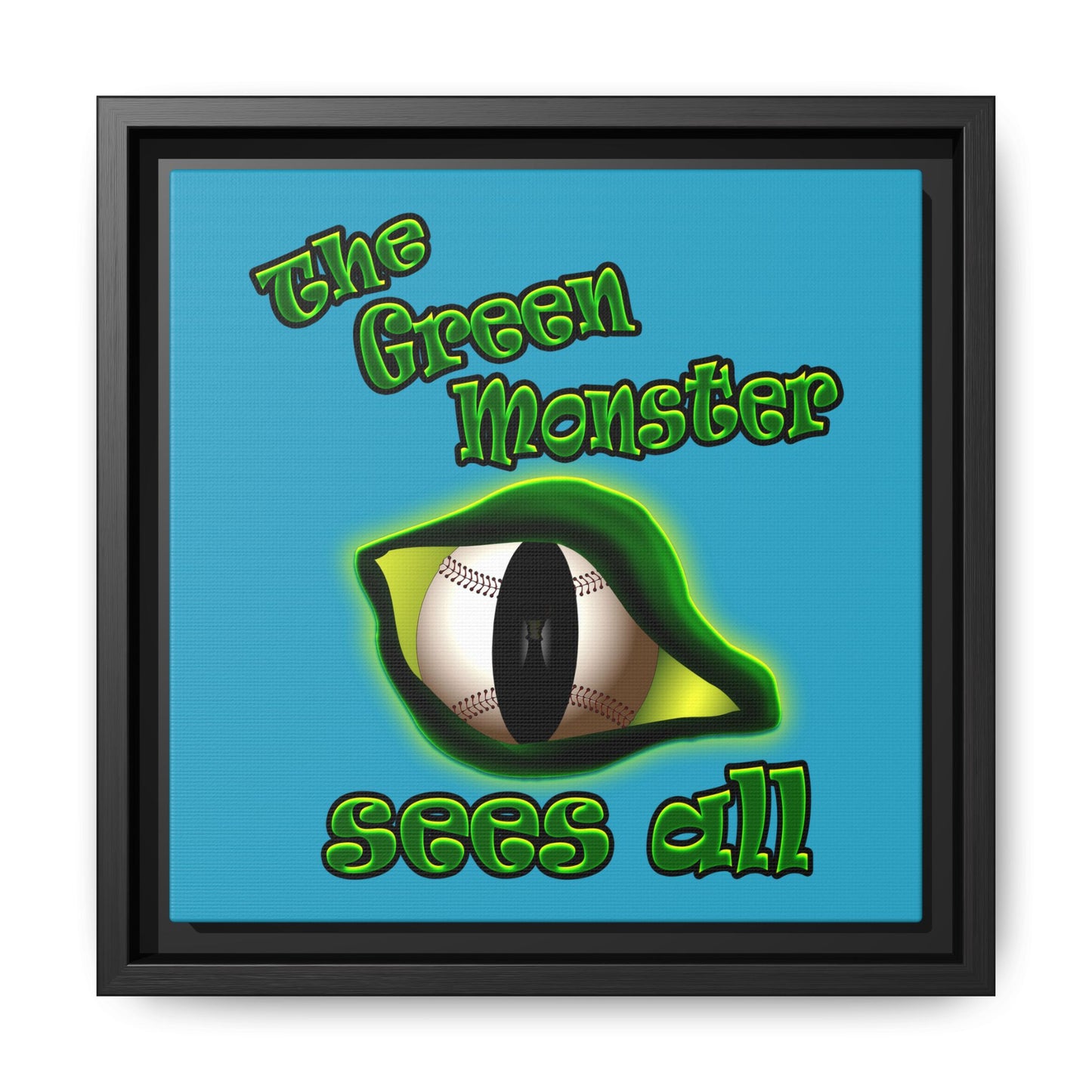 green monster - framed canvas art (turquoise)