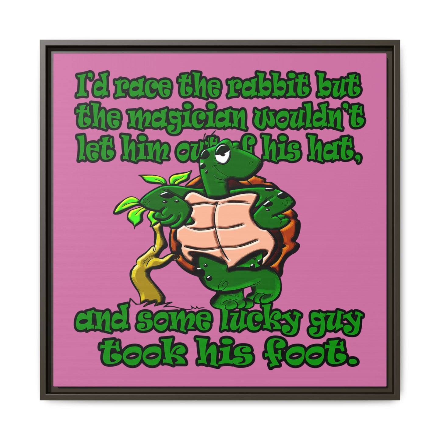 turtle race - framed canvas art (light pink)