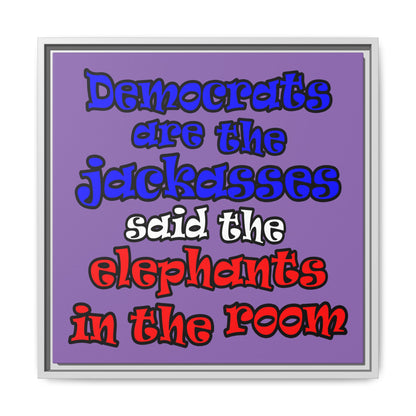 donkeys and elephants - framed canvas art (light purple)
