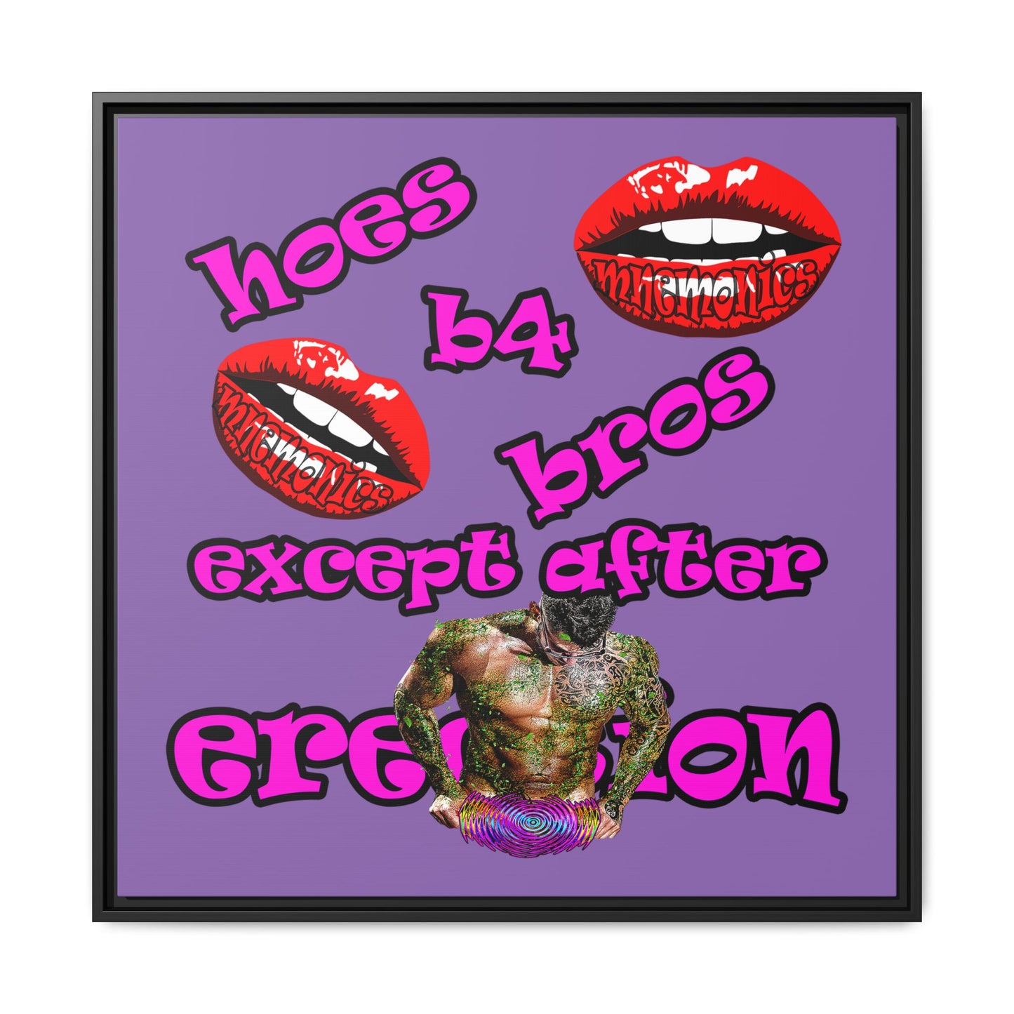hoes b4 bros - framed canvas art (light purple)