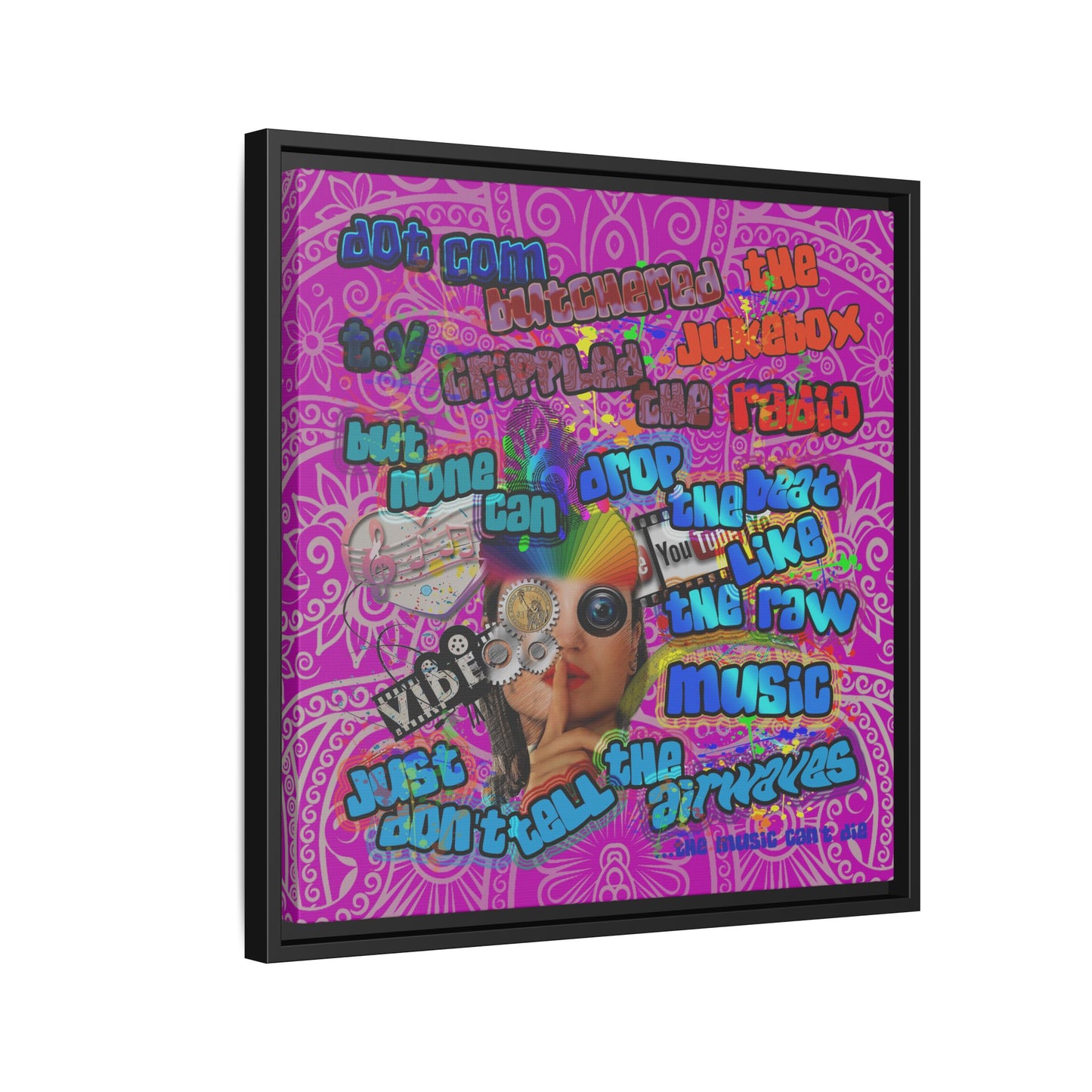 drop the beat - framed canvas art (pink swirl)