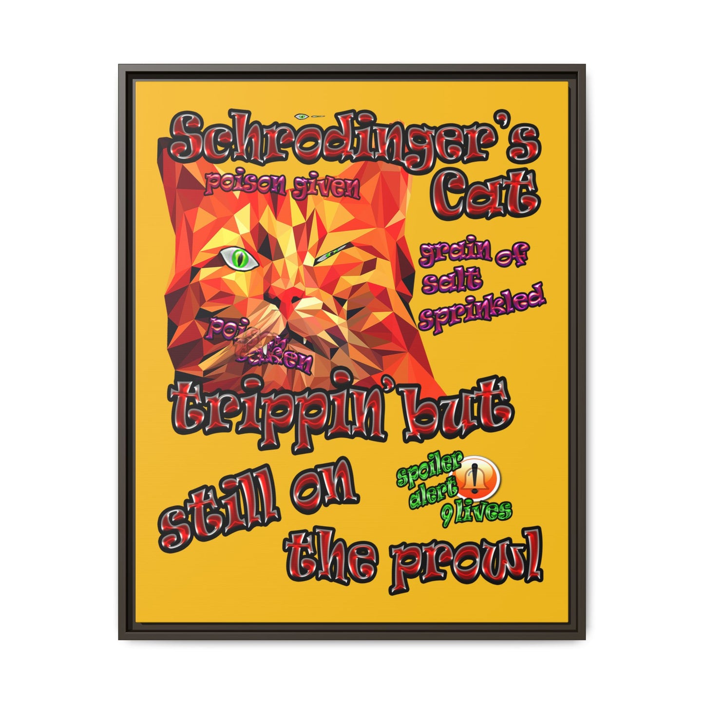 schrodinger's cat - framed canvas art (yellow)