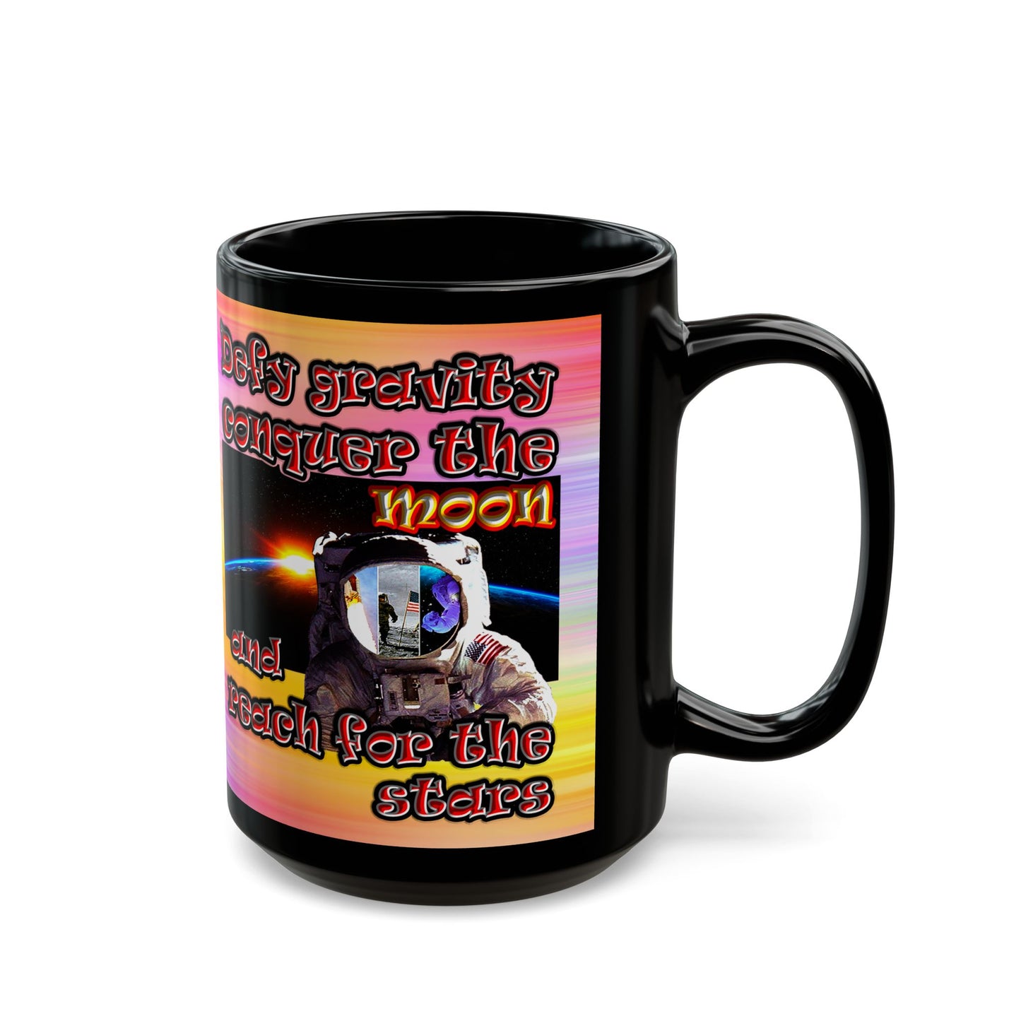 defy conquer reach - Black Mug (color blur)
