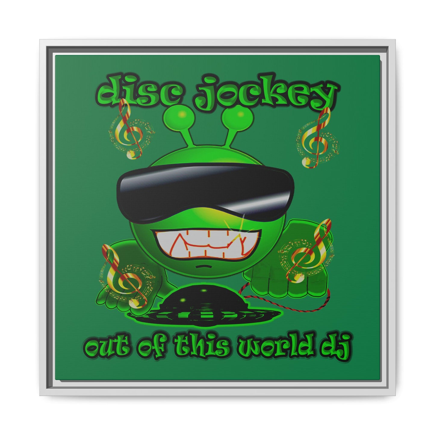 disc jockey - framed canvas art (dark green)