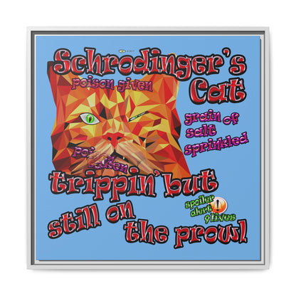 schrodinger's cat - framed canvas art (light blue)