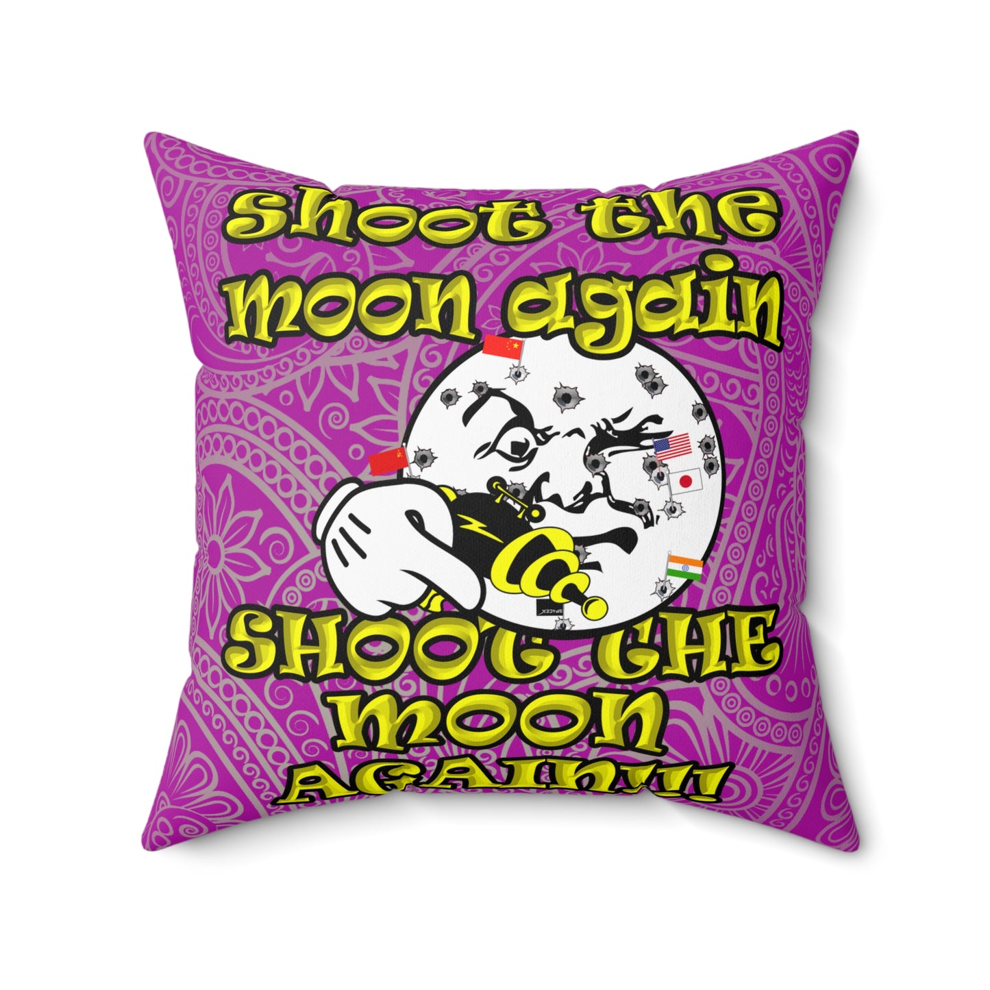 shoot the moon again - Spun Polyester Square Pillow - (pink swirl)