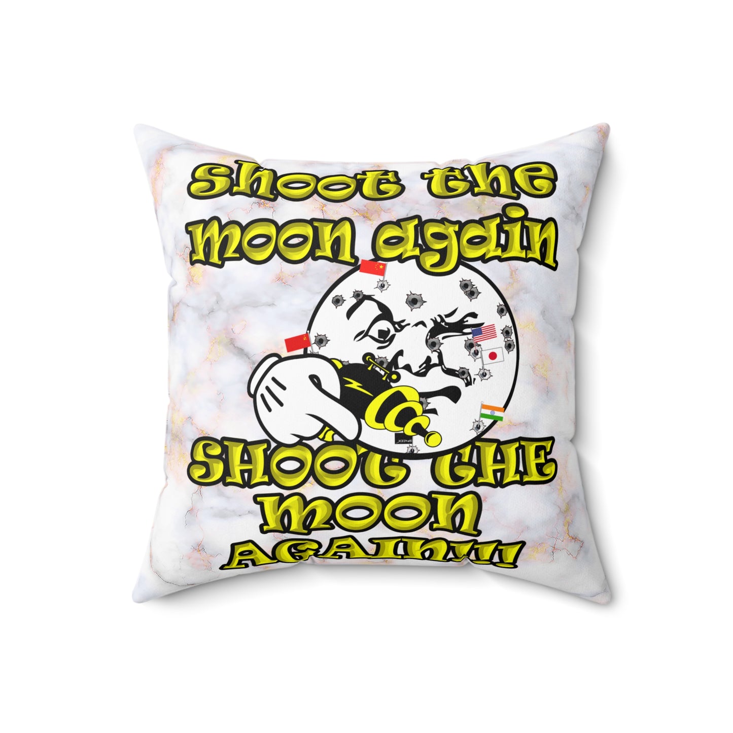 shoot the moon again - Spun Polyester Square Pillow - (white marble)