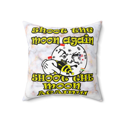 shoot the moon again - Spun Polyester Square Pillow - (white marble)