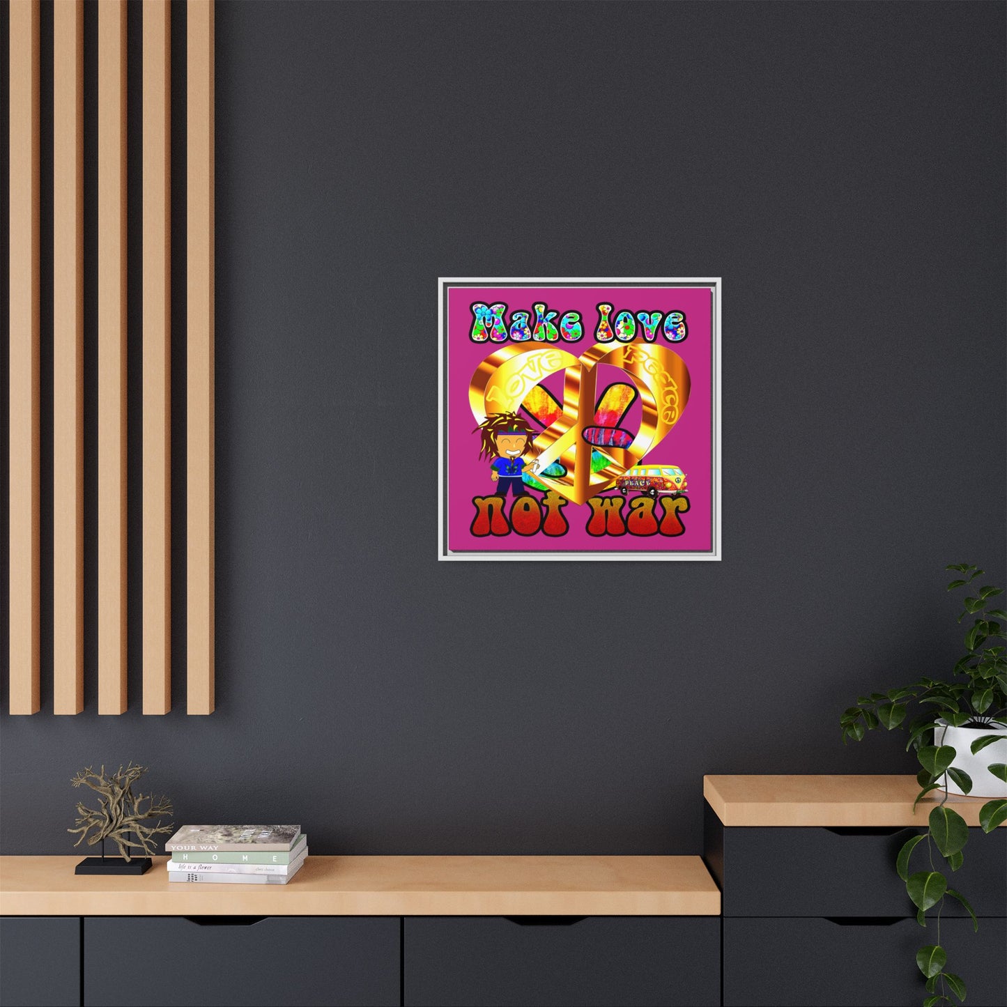 love peace - framed canvas art (pink)