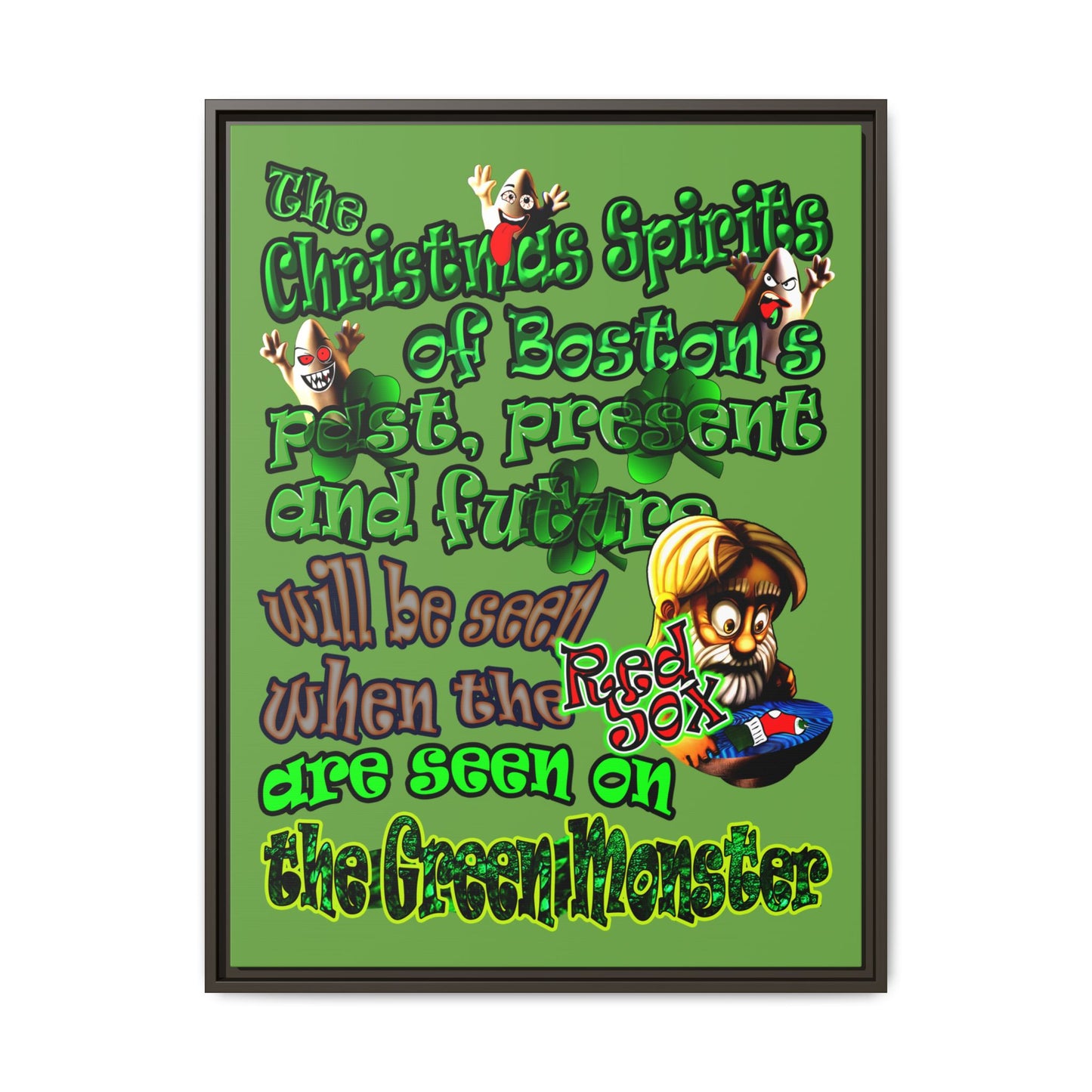 christmas spirits of boston - framed canvas art (green)
