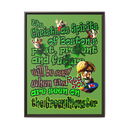 christmas spirits of boston - framed canvas art (green)
