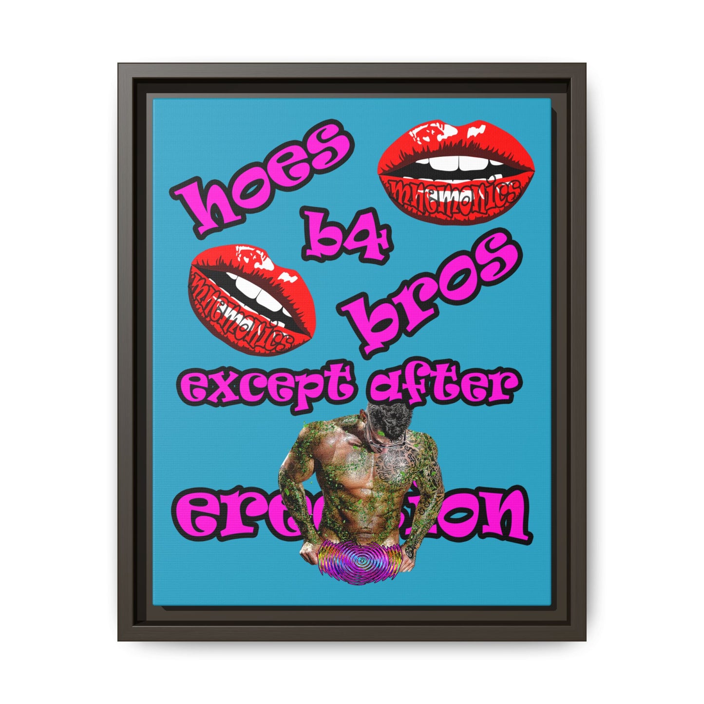 hoes b4 bros - framed canvas art (turquoise)