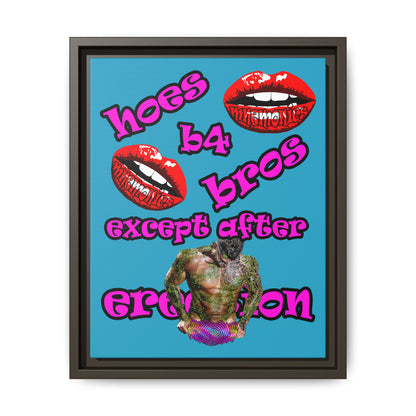 hoes b4 bros - framed canvas art (turquoise)